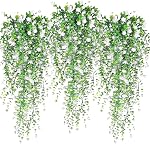 Artificial Hanging Flowers, 3 Pcs Fake Hanging Plants Decor, Artificial Vines for Outdoors, UV Resistant No Fade Artificial Fake Hanging for Indoor Decoration Outdoor Porch Courtyard (Purple)