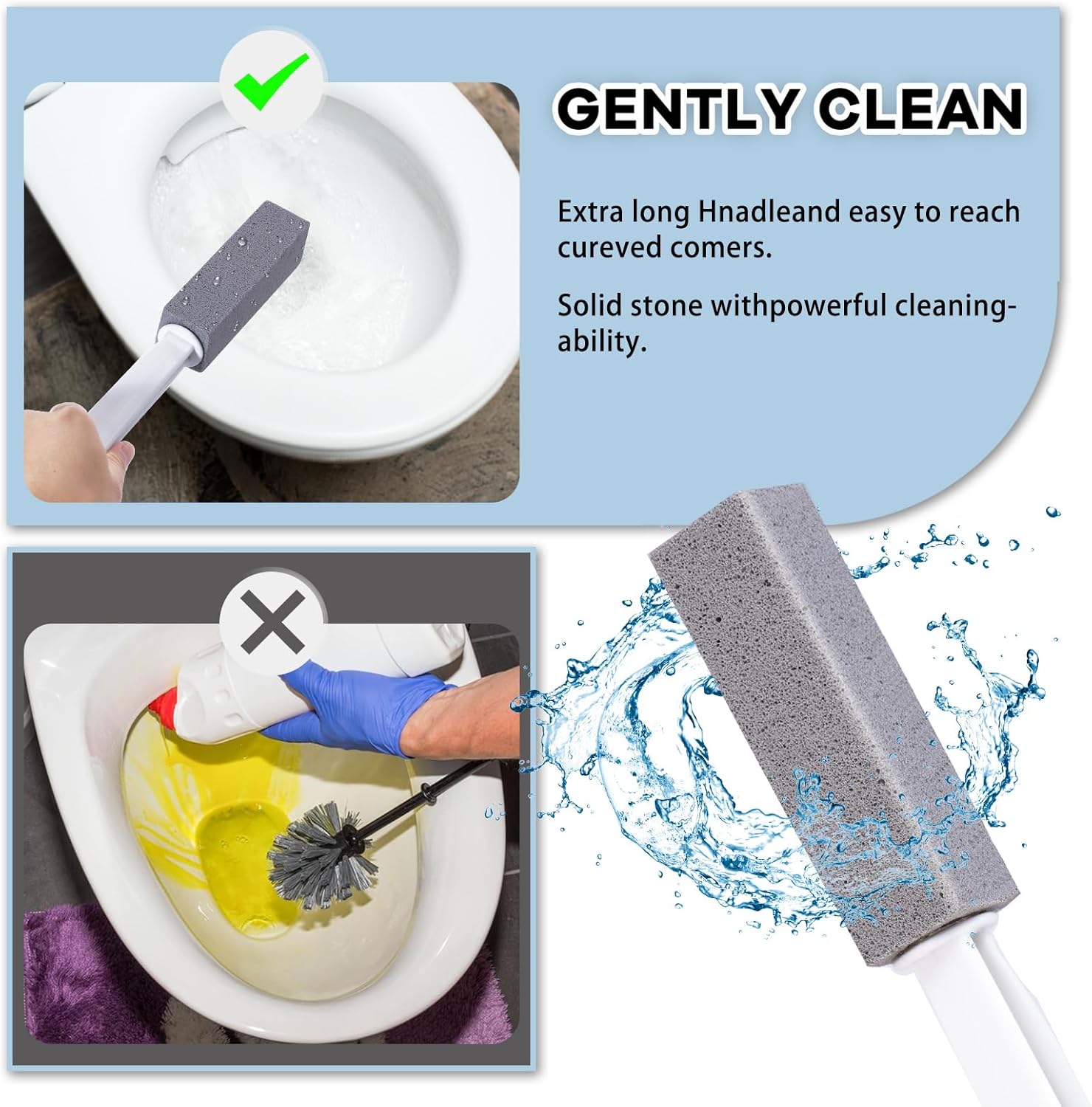 2 Pas Pumice Cleaning Stone with Extra Long Handle, Pumice Stone