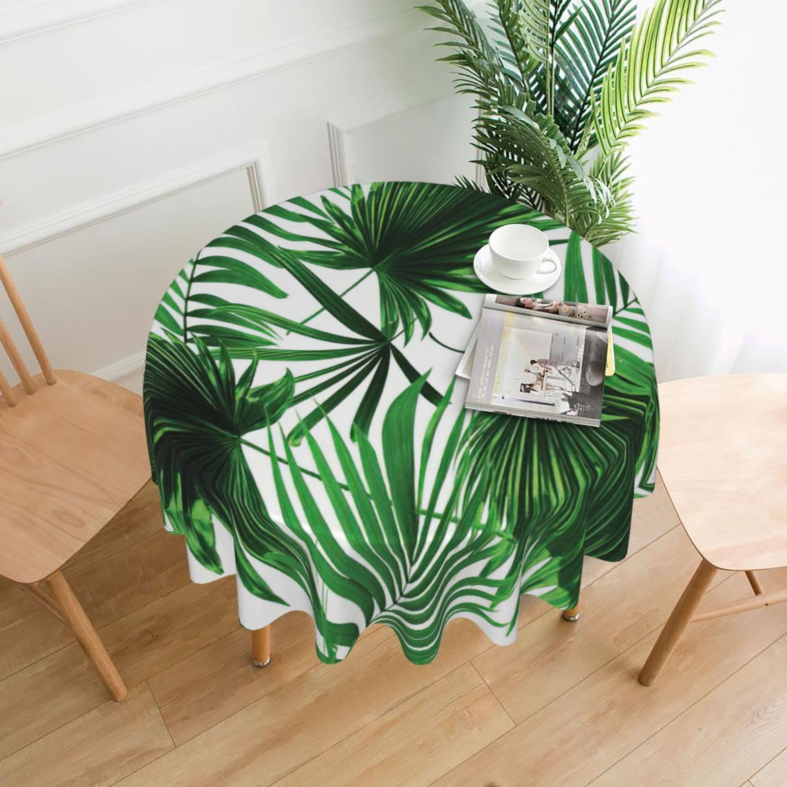 SDEGTHO Palm Leaf Print Modern Retro Round Tablecloth 60in Polyester Fabric Cover for Party Dining Table Washable