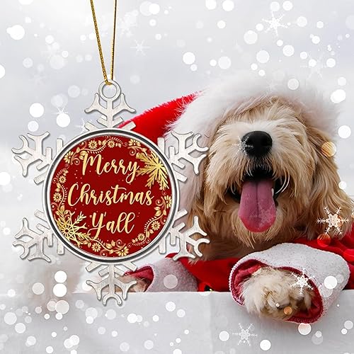 Miniatura 4 de Happy New Year Christmas Ornaments for Tree Merry Christmas Y'all Metal Snowflake Christmas Tree Hanging Ornament Gold Snowflake Ball Wreath