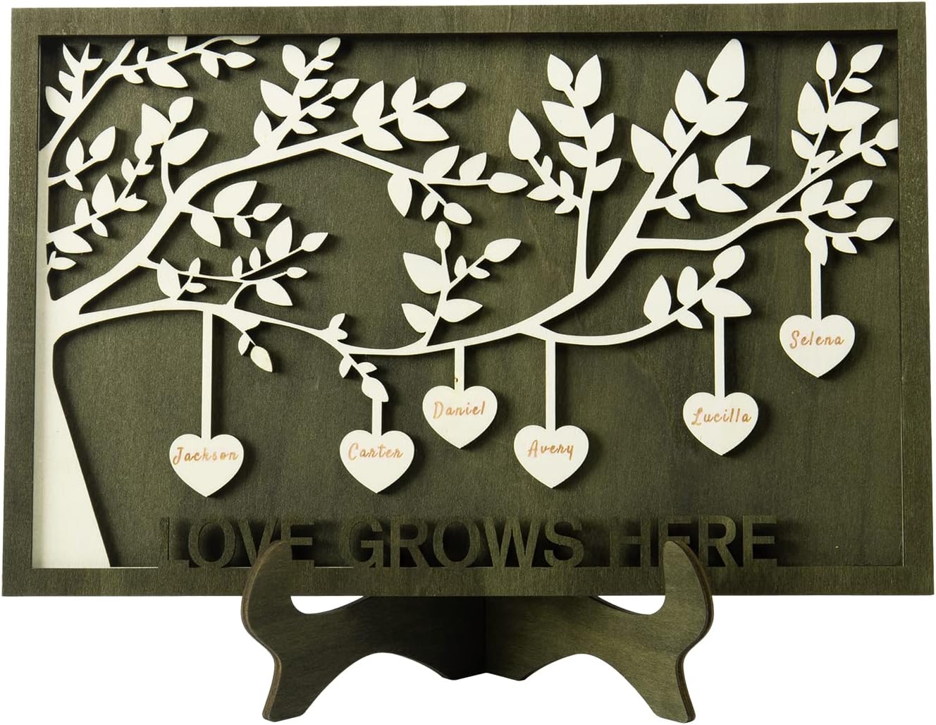 Jeweidea Personalized Family Name Sign with 2-9 Names, Custom Tree of Life Engraved Plaque Ornament with Stand Gift for Mom Grandma (6 Names)