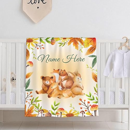 Miniatura 334 de Manta personalizada con diseño de jirafa y elefante, manta de franela suave, acogedora y ligera con nombre para sofá, cama, sofá, regalo, unisex