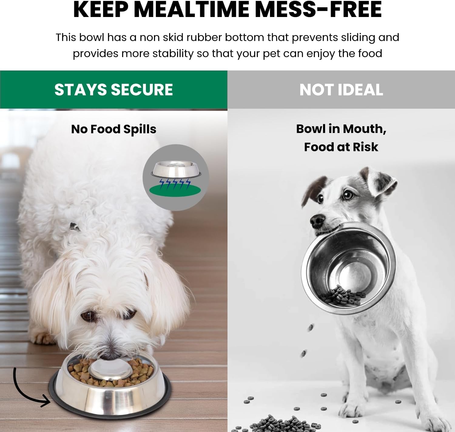 Iconic Pet Set of 2 Stainless Steel Non-Skid Slow Feed Bowls for Medium Dogs (24 oz) - Ideal for Food and Water, Durable Design with Raised Center