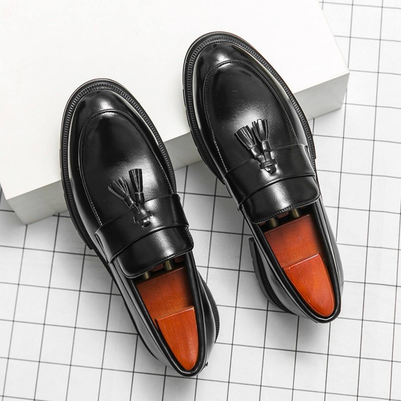 Amtopiyo Herren Intelligent Quaste Penny-Loafers Mikrofaserleder Slipper Formell Anzugschuhe