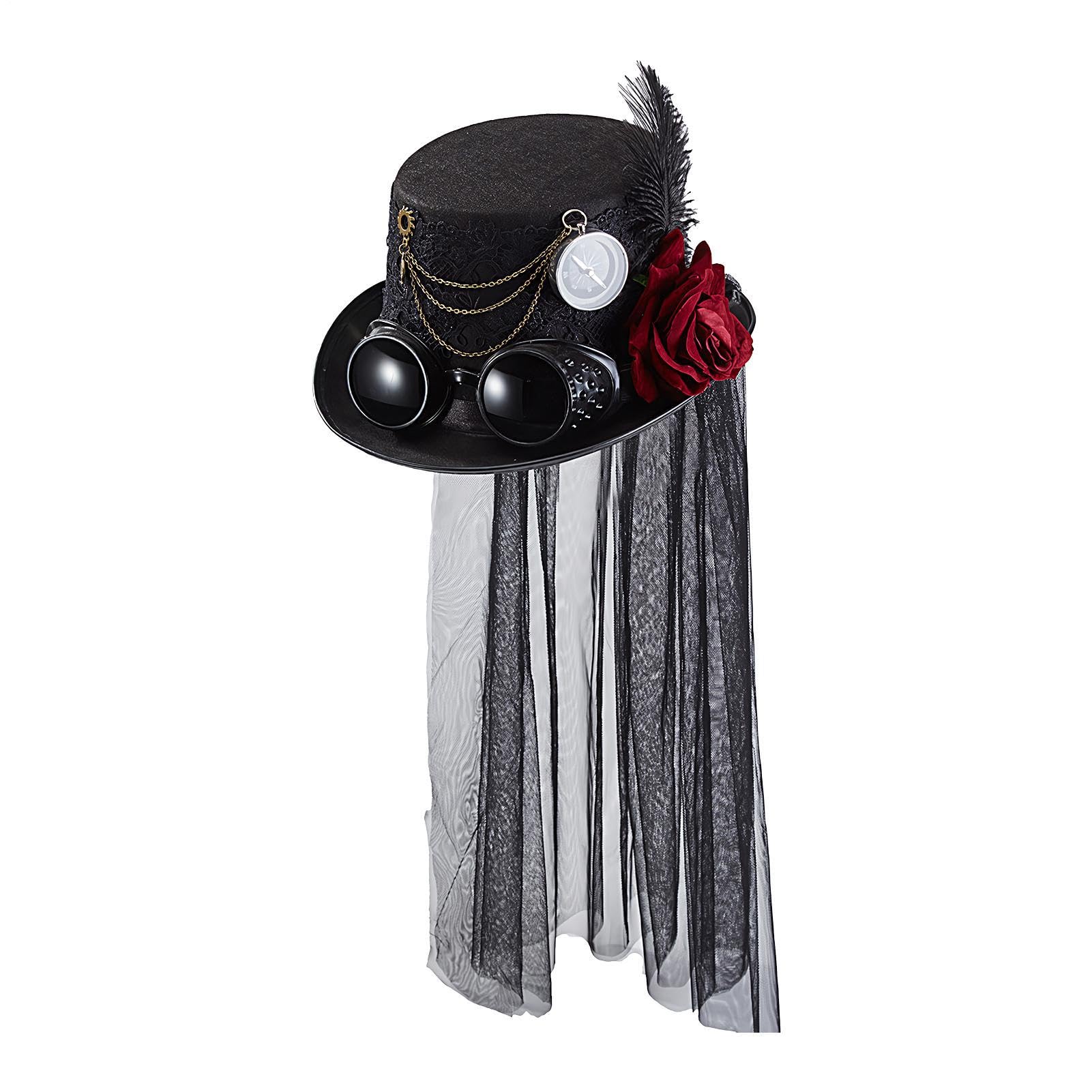 Removable Steampunk Rose Top Hat - Glasses Chain Accessories Women Costume Masquerade - Film Accessories Festival Victorian Gothic Satin Band - Felt Material d