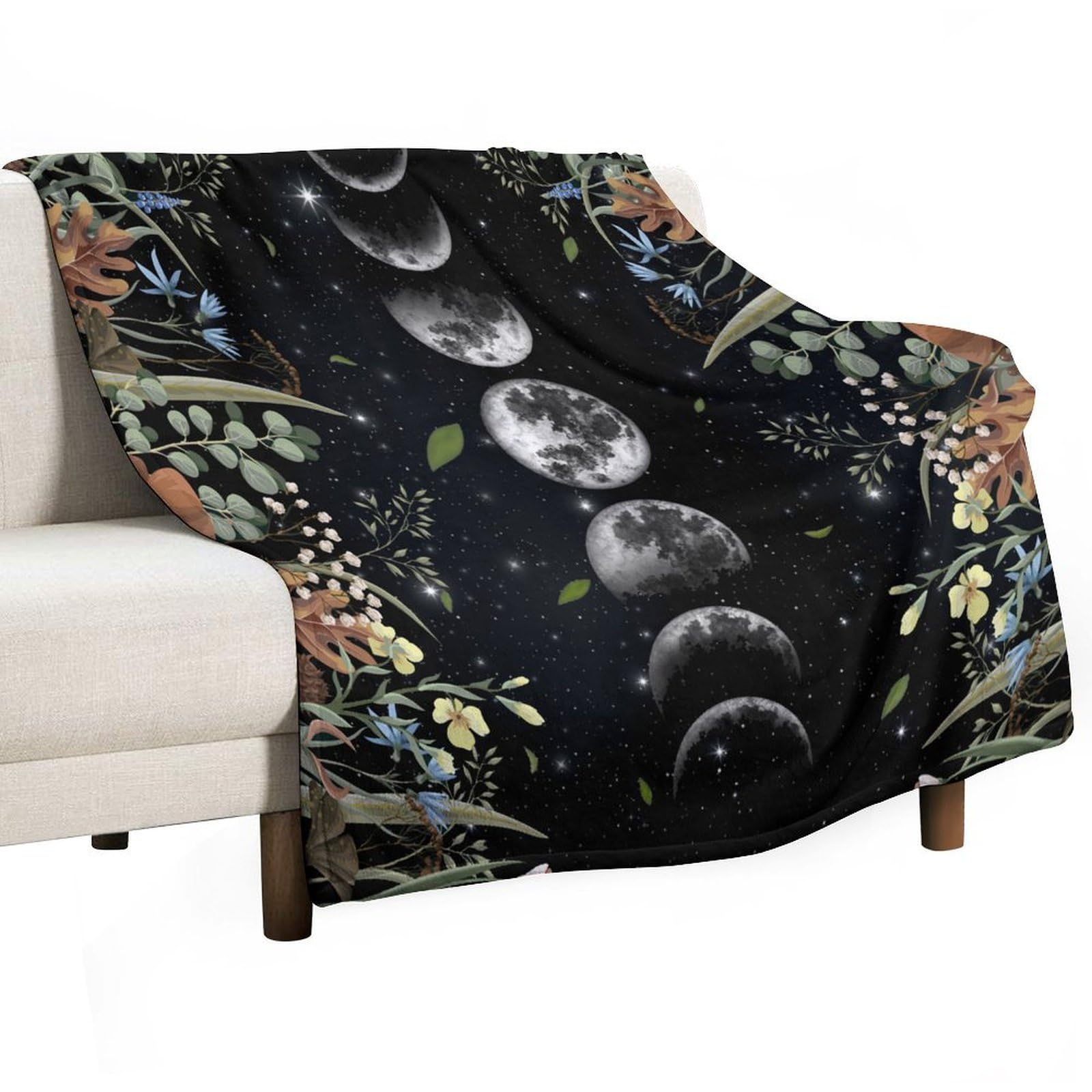 BenYaSong Moon Phase Blanket Celestial Moonlit Crescent Lunar Cycles Decor Bedding Blanket Gifts for Boys Girls Kids Adult Men Women 60"x80"
