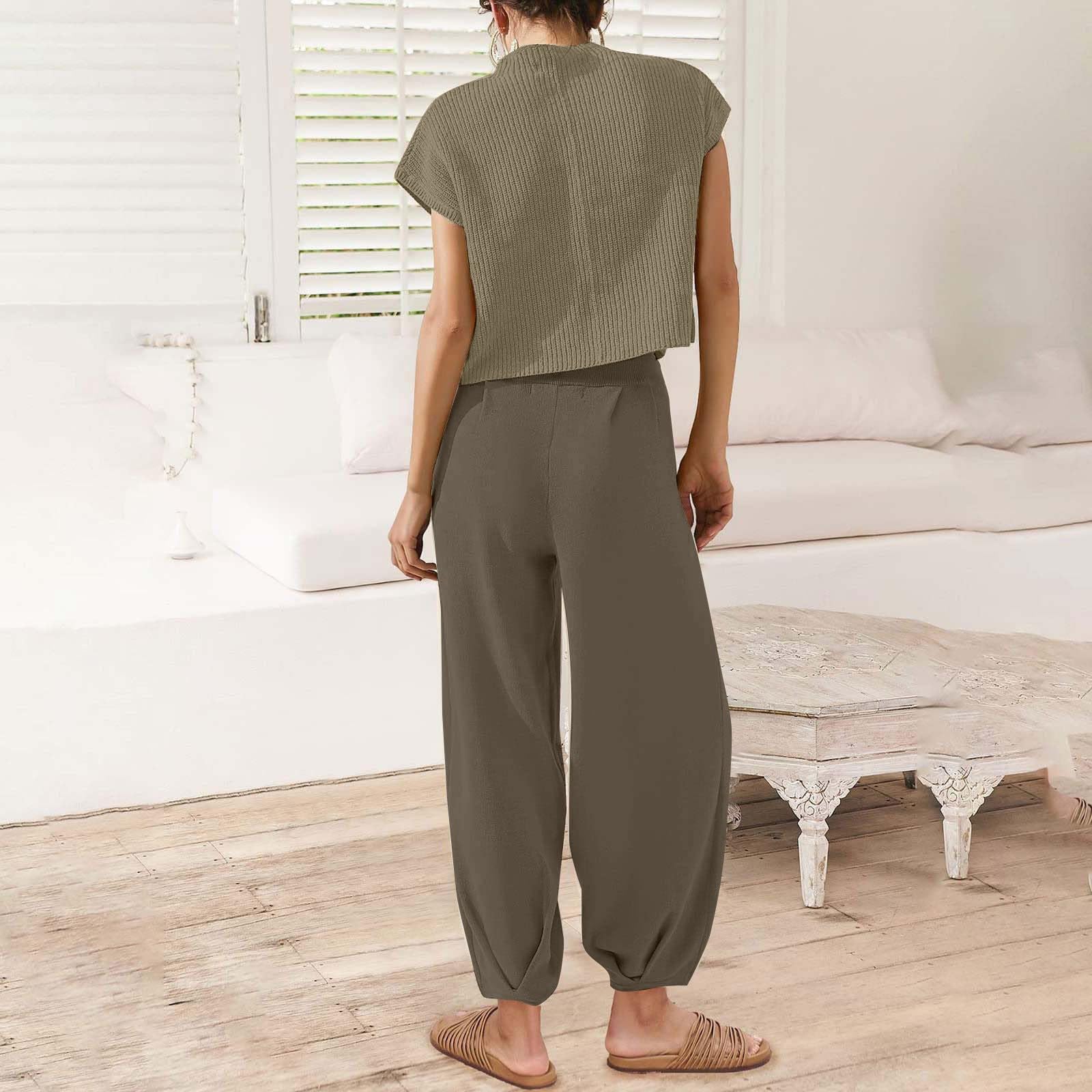 Ensemble de détente en tricot à manches courtes pour femme - 2 pièces