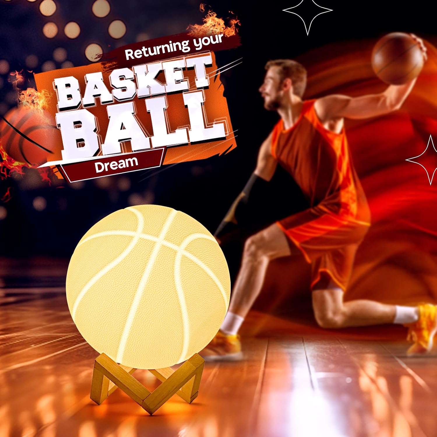 Basketball Night Light, Basketball lamp Light for Kids Room with Remote Control 16 Colors Changing Sport Fan Room Decoration Gifts for Boy Kids (7.1 inches)