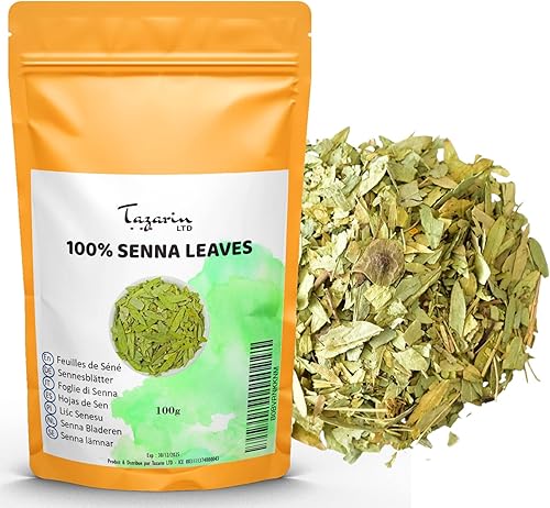 3.5 oz -100 g de hojas de sena enteras - Laxante fuerte, laxante natural - Promueve el tránsito intestinal y la limpieza del colon - TazarinLtd
