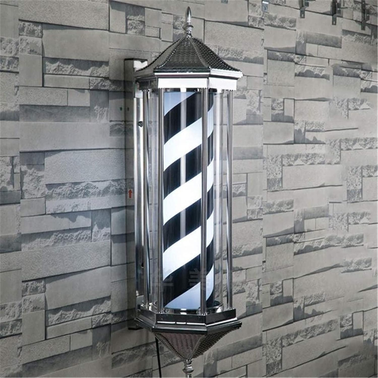 Oświetlenie zewnętrzne LED Solar Security, oświetlenie ogrodzenia, Barber Pole Light, obrotowe i podświetlane, duże, w stylu retro(Nero)
