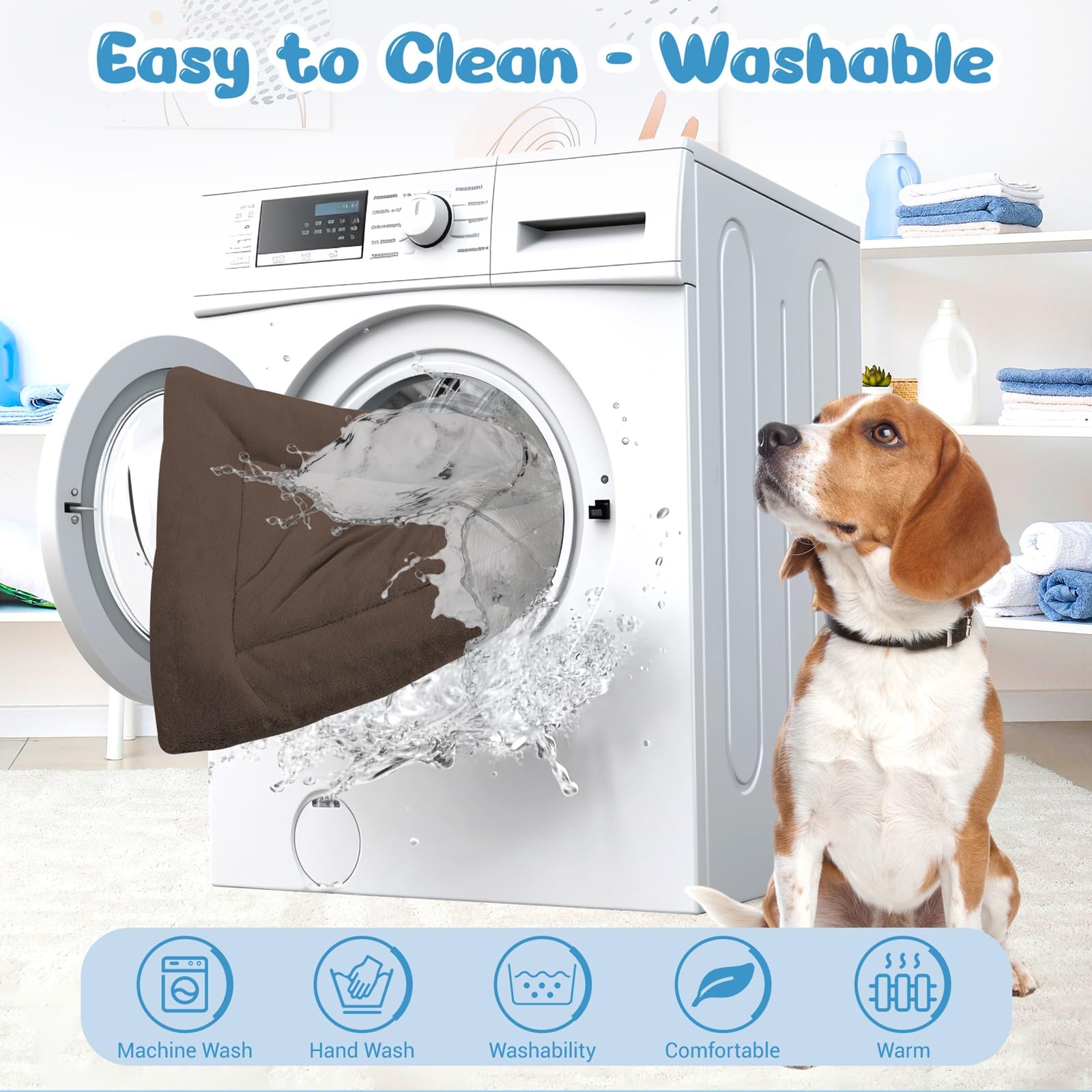 Baodan Lettino per Cani di Taglia Media Lavabile, 90x60 cm Cuscino per Cani Soffice con Fondo Antiscivolo, Lettini per Cani di Taglia Media, Marrone