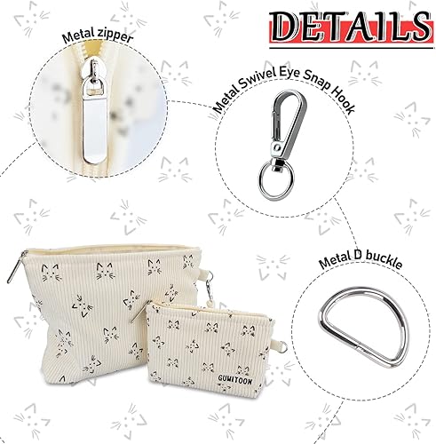 Miniatura 5 de Bolsas de cosméticos de pana para mujer, organizador de maquillaje de sonrisa, bolsa de almacenamiento de maquillaje de gran capacidad, bolsa de