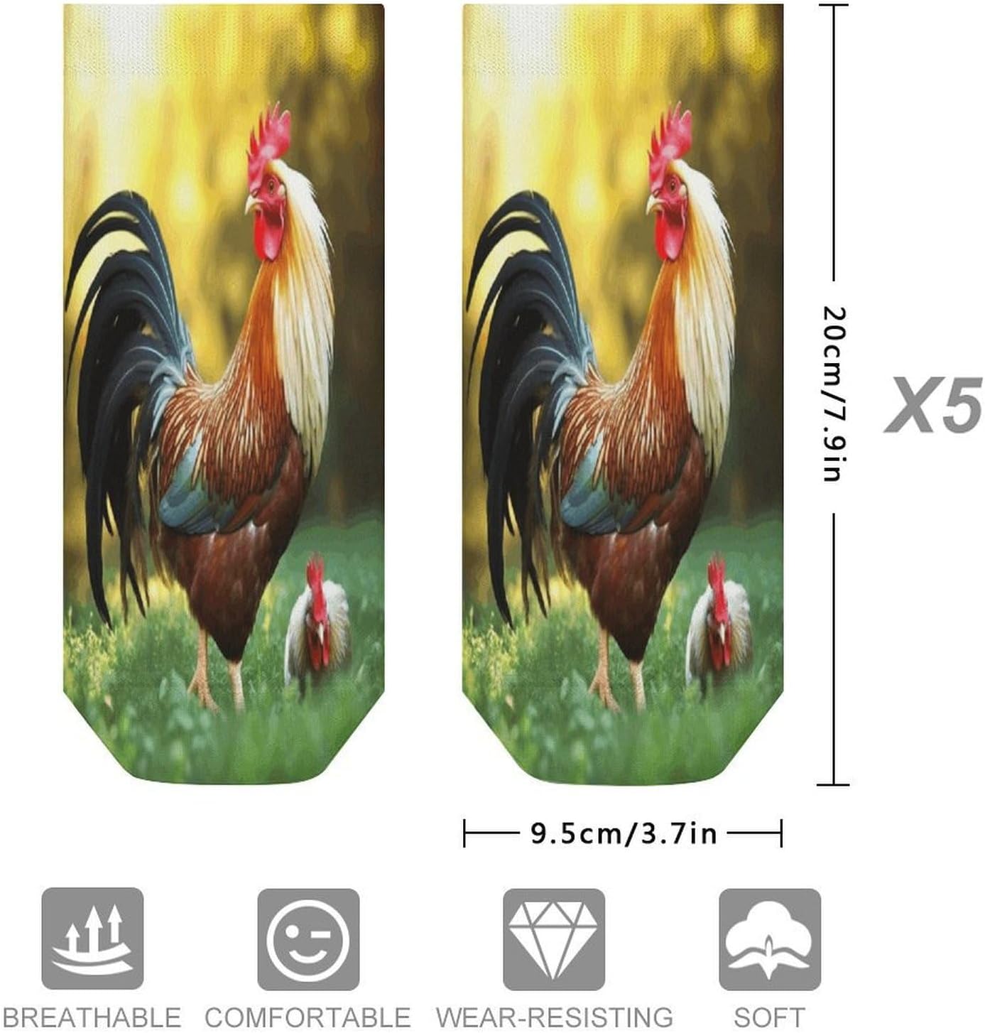 Socks for Men Women 5 Pairs Short Ankle Socks | Rooster Low Cut Casual Crew Sock Cute Breathable Athletic Socks Non Slip No Show Sock