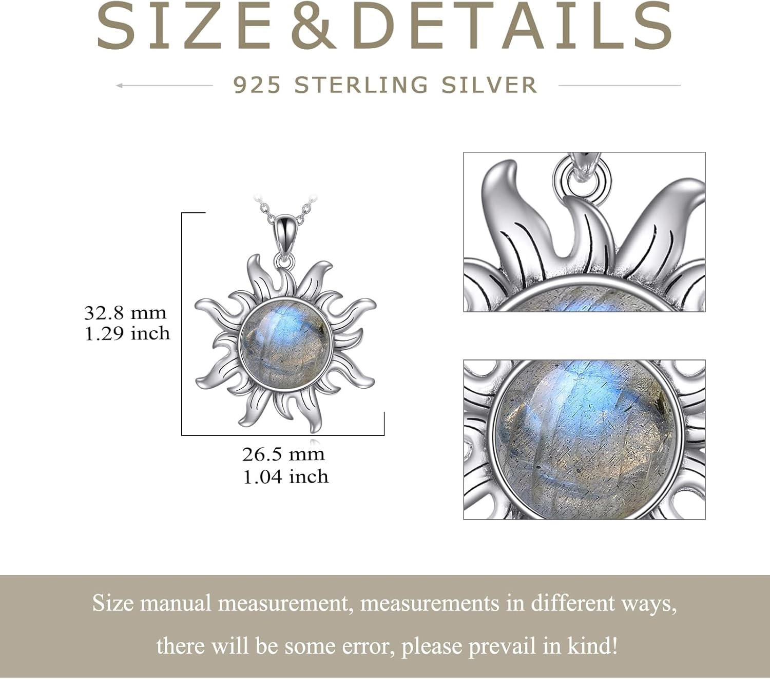 KZX Sun Necklace for Women 925 Sterling Silver Amber/Labradorite Sun Jewelry Gifts for Mother Wife - Image 4