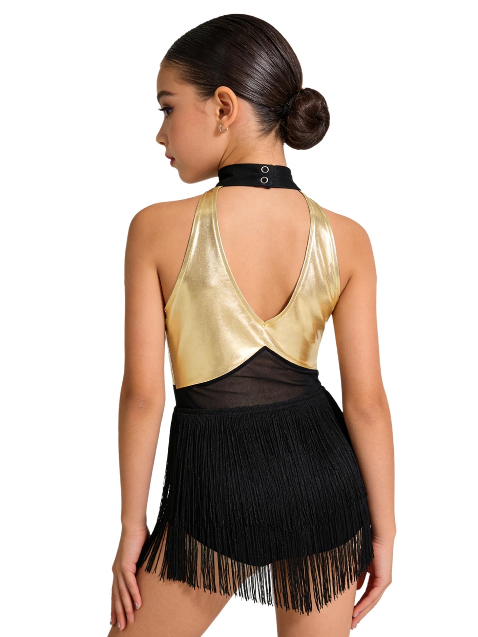 Freebily Vestidos Baile Salsa Samba Rumba con Flecos Niña Leotardo De Baile Latino Espalda Abierta Trajes De Bailarina Cha Cha — view 3