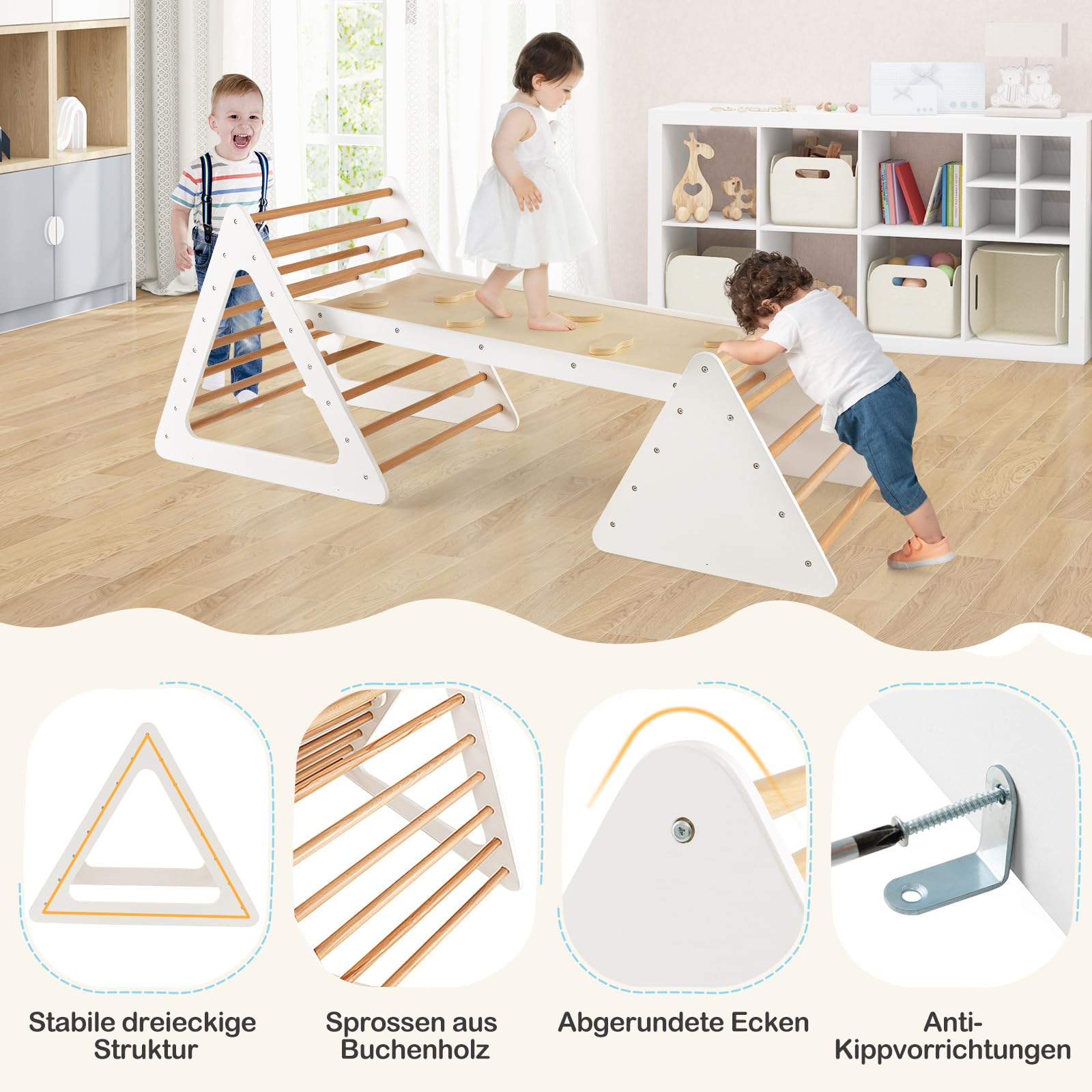 COSTWAY klimdriehoek met glijbaan, 7 in 1 klimrek indoor vanaf 3 jaar, klimdriehoek opvouwbaar & in hoogte verstelbaar, indoor speeltuin vrij te combineren (natuur COSTWAY klimdriehoek met glijbaan, 7 in 1 klimrek indoor vanaf 3 jaar, klimdriehoek opvouwbaar & in hoogte verstelbaar, indoor speeltuin vrij te combineren (natuur