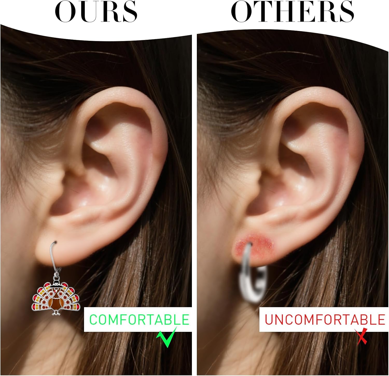 Thanksgiving Earrings Turkey Earrings for Women Sterling Silver Studs Dangling Dangle Autumn Holiday Jewely Christmas Gifts - Image 3