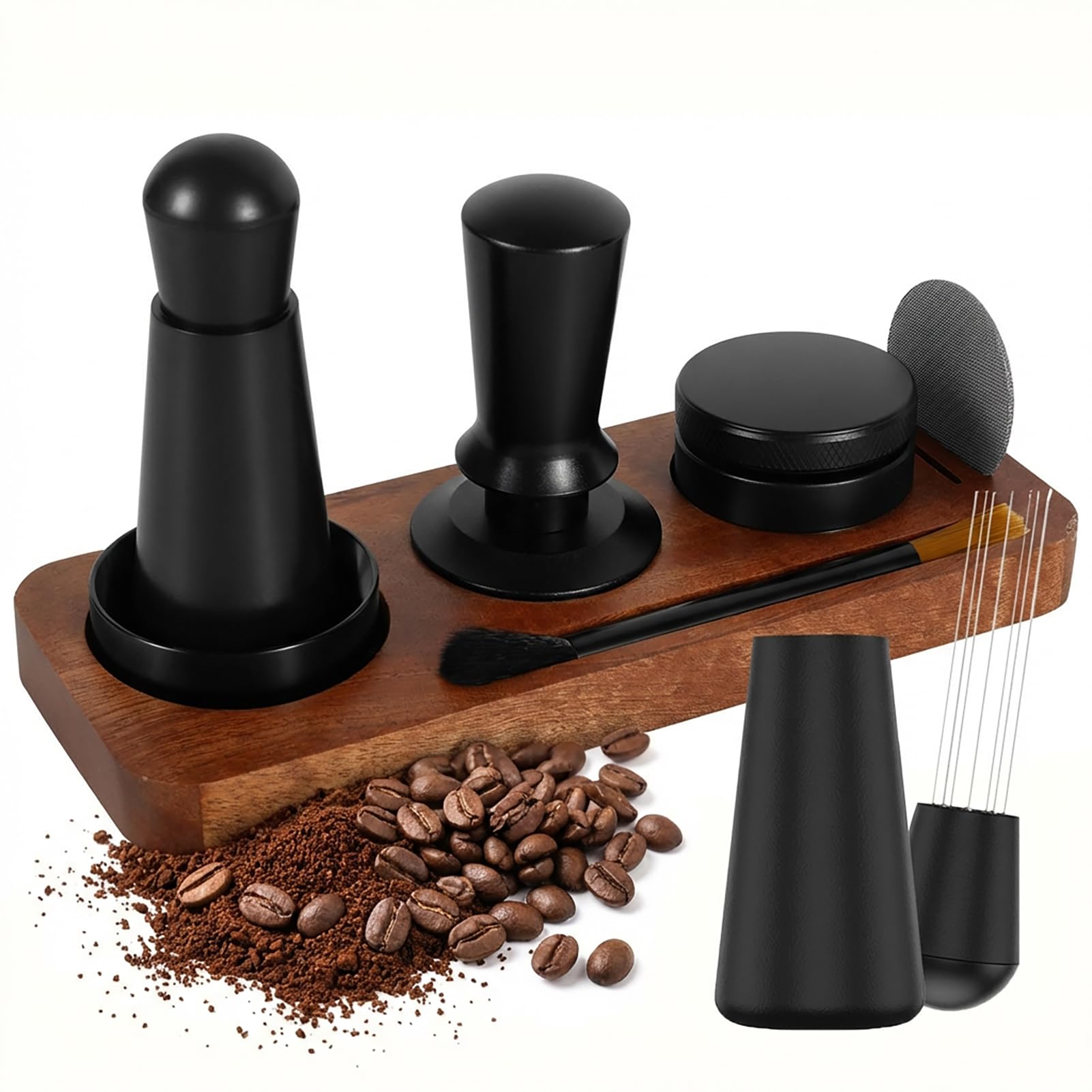 Accessori per caffè espresso Tamper 53 mm Set con stazione di tamper, anello dosatore, aghi, spazzola per la pulizia, accessorio per macchina da caffè Barista