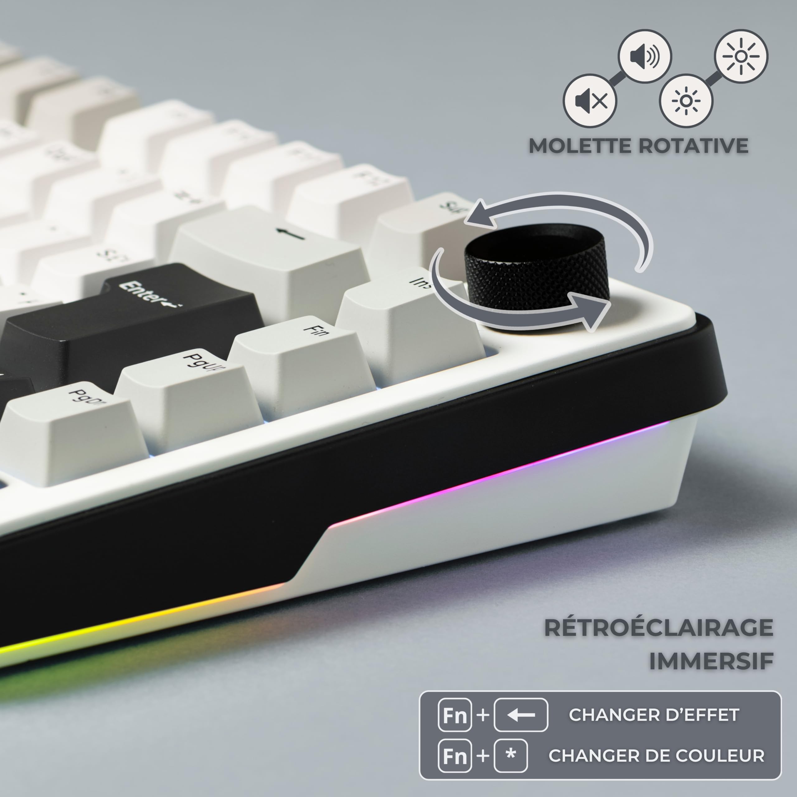 The G-Lab - KEYZ ELITE 300 WG - Bezprzewodowa Klawiatura Gamingowa - Układ AZERTY FR - Mechaniczna Klawiatura z Hot-Swappable Switches, 5-Layer Gasket, Tri-Mode 2.4G/BT/Kabel, RGB i Makra, Win/Mac