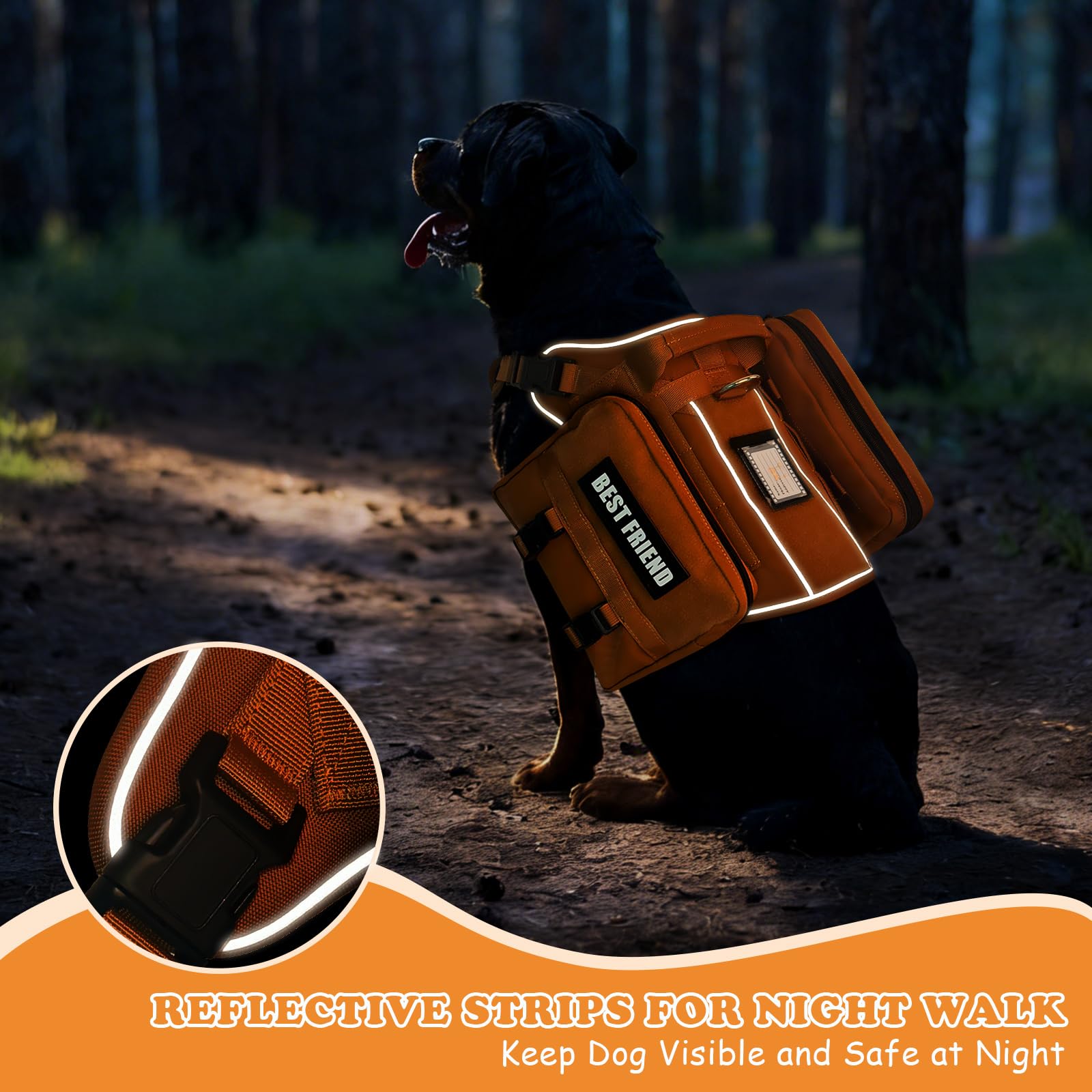 Set di imbracatura e guinzaglio per cani di taglia media, tasche laterali rimovibili, gilet per cani con manico e clip in metallo senza tirare, per escursionismo, allenamento, passeggiate e