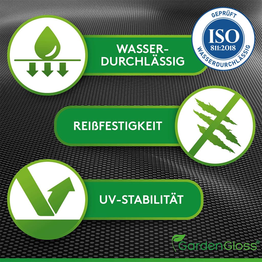 GardenGloss Unkrautvlies Gartenvlies 50g/m2-50m2 (50m x 1m, Rolle) | Anti-Rost - Für Vlies & Befestigungen - Witterungsbeständig - Stabiler Halt