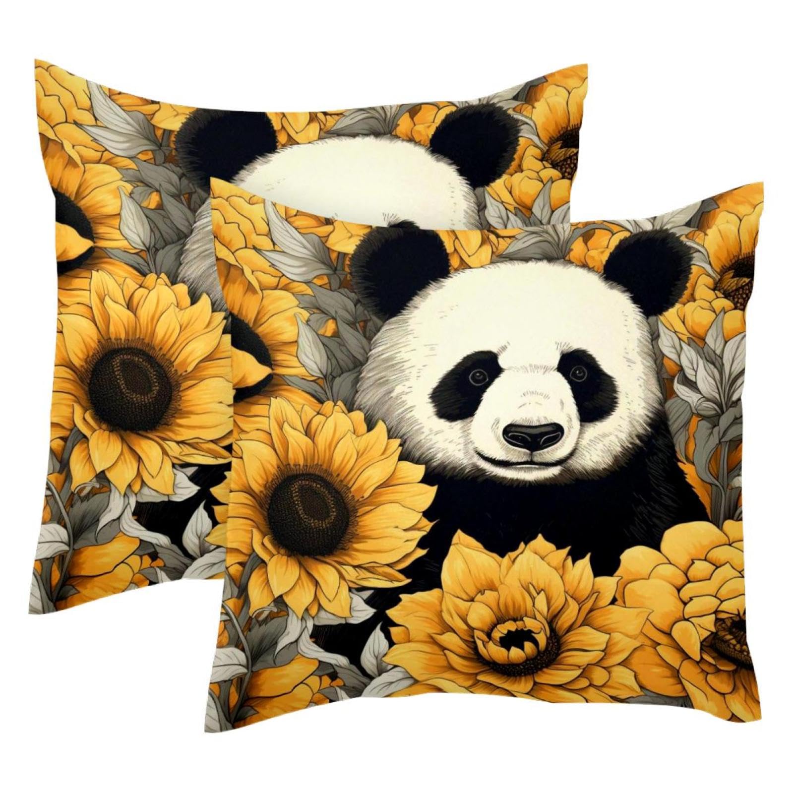 Housse de coussin velours doux motif panda 50x50cm lot de 2