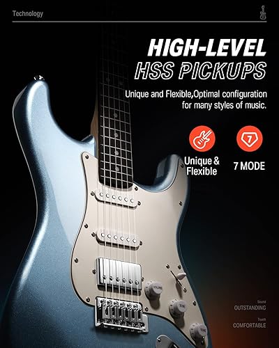 Miniatura 4 de Donner Kit de guitarra eléctrica para principiantes de 39 pulgadas, pastilla HSS con división de bobina, azul hielo metálico