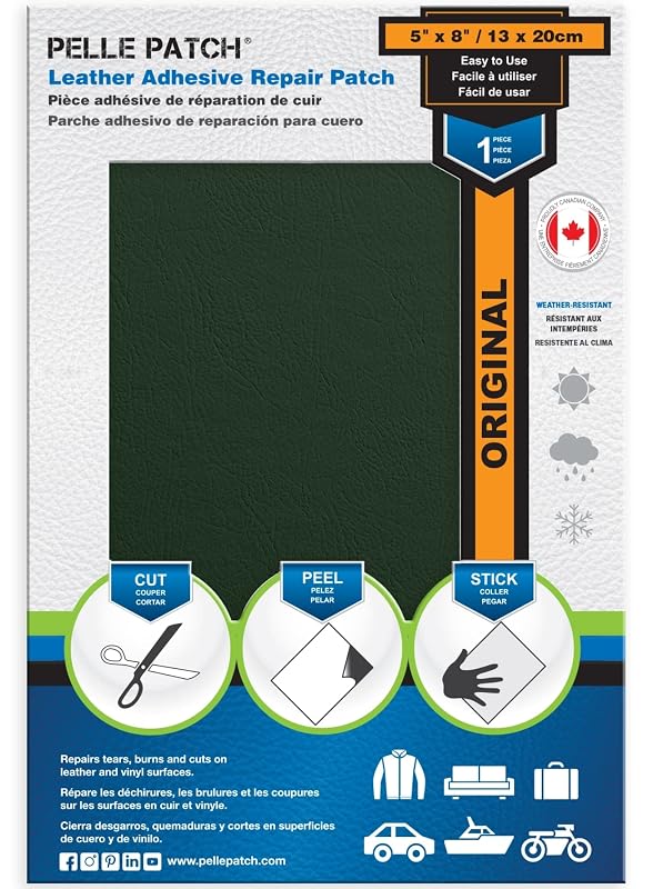 Pelle Patch Adesivo para Reparo de Couro e Vinil Verde Médio 12,7 x 20,3 cm, 1 unidade