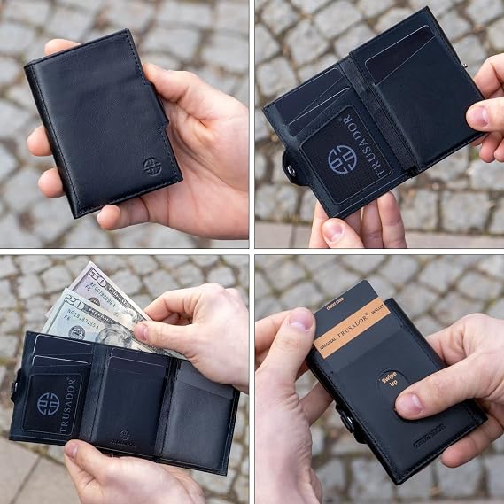 TRUSADOR Toscana Üç Katlı Deri Cüzdan Erkekler ve Kadınlar İçin RFID Korumalı Kart Tutucu