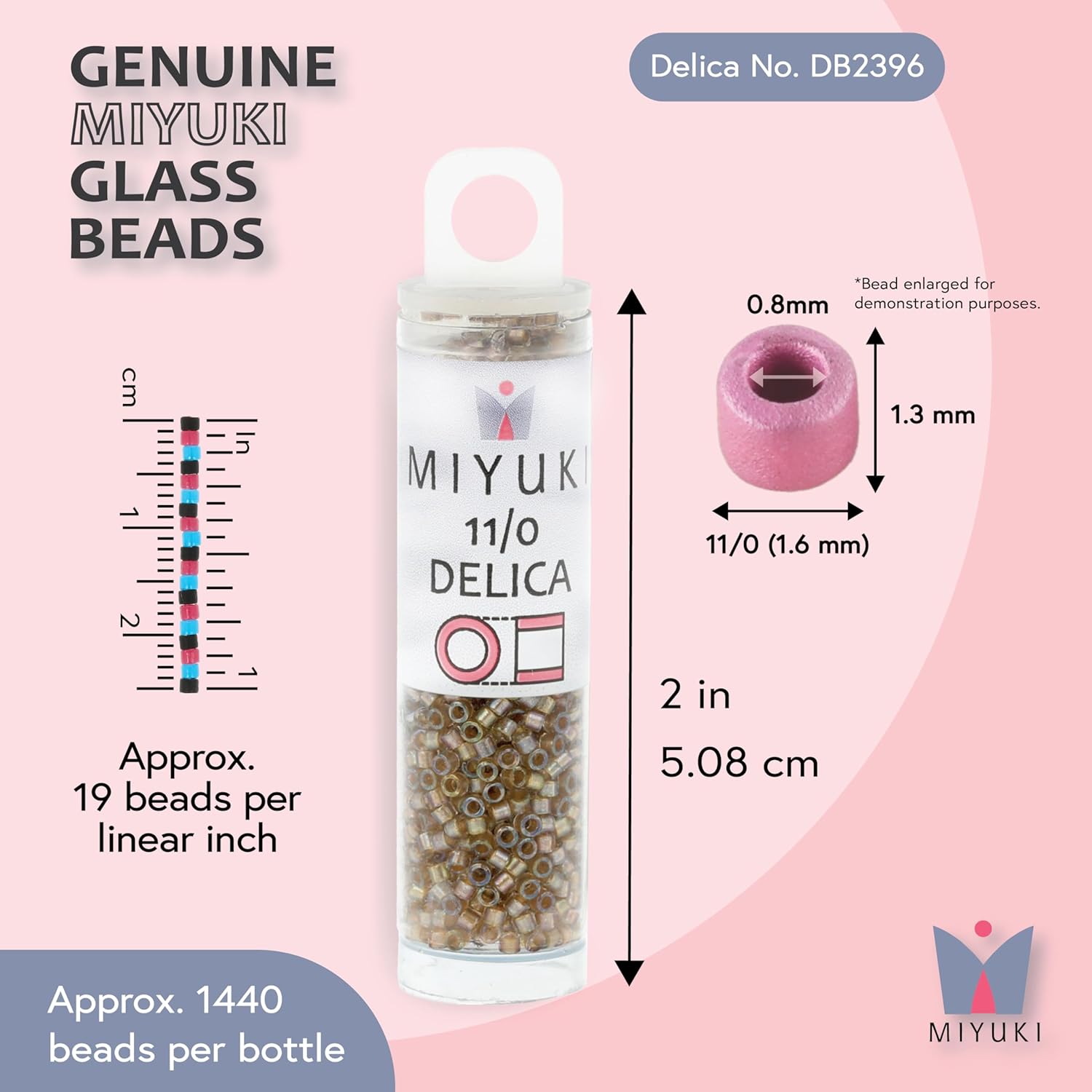 Miyuki Delica Seed Beads – Size 11/0 (1.6 mm), DB2396, Fancy Lined Champagne, 7.2 g, Approx. 1440 Beads, Made in Japan - Image 3