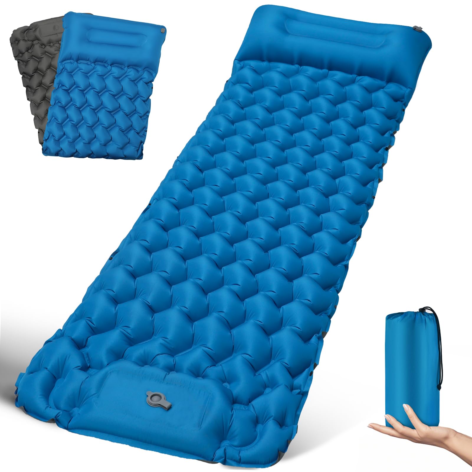 FORRINX Isomatte Camping Luftmatratze 9CM, 200x68CM Ultraleicht Camping Matratze mit Kissen Tragbar Luftzellenmatte Wasserdicht Schlafmatte für Outdoor, Wandern, Zelt, Strand