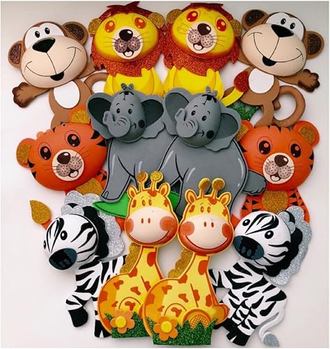 Juego de 6 animales de la selva de gran tamaño para decoración de fiesta de ducha (6 animales grandes)
