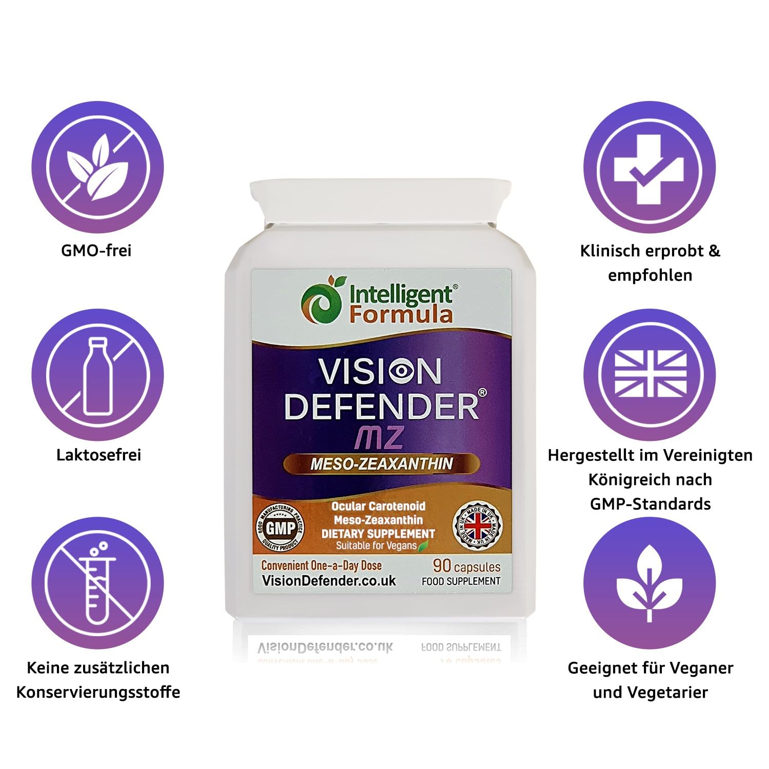 Vision Defender MZ Augengesundheit-Nahrungsergänzung – 10mg Meso-Zeaxanthin aus Tagetes-Extrakt – Antioxidatives Carotinoid für Sehunterstützung und Netzhauternährung – 90 Vegane Kapseln