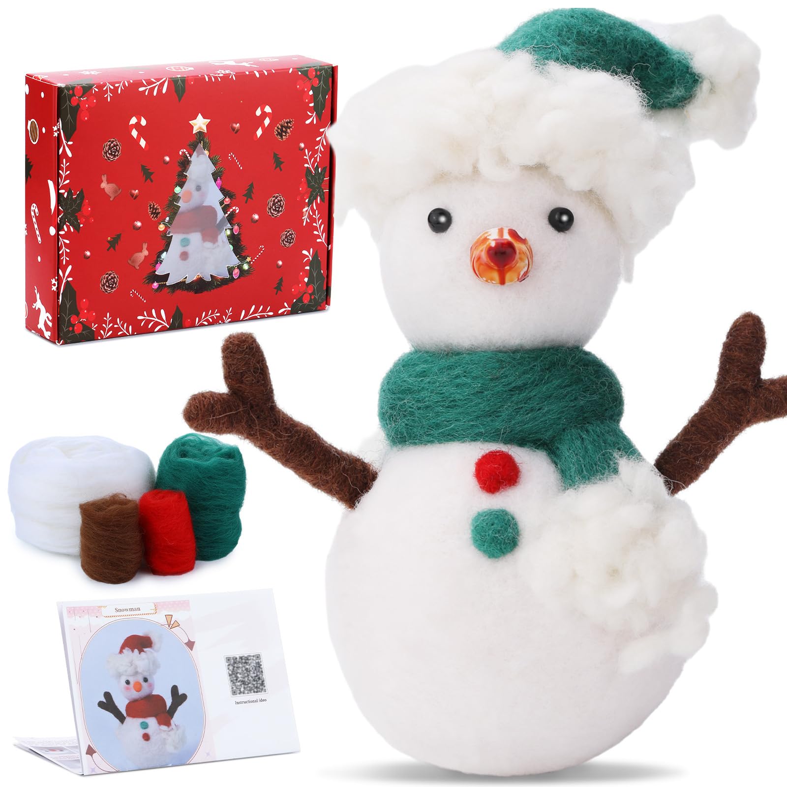 YWLUUOO Needle Felting Package Christmas Dolls Toy Craft Non Finished Wool Felt Starter Kits with Tools Needle Felting Supplies