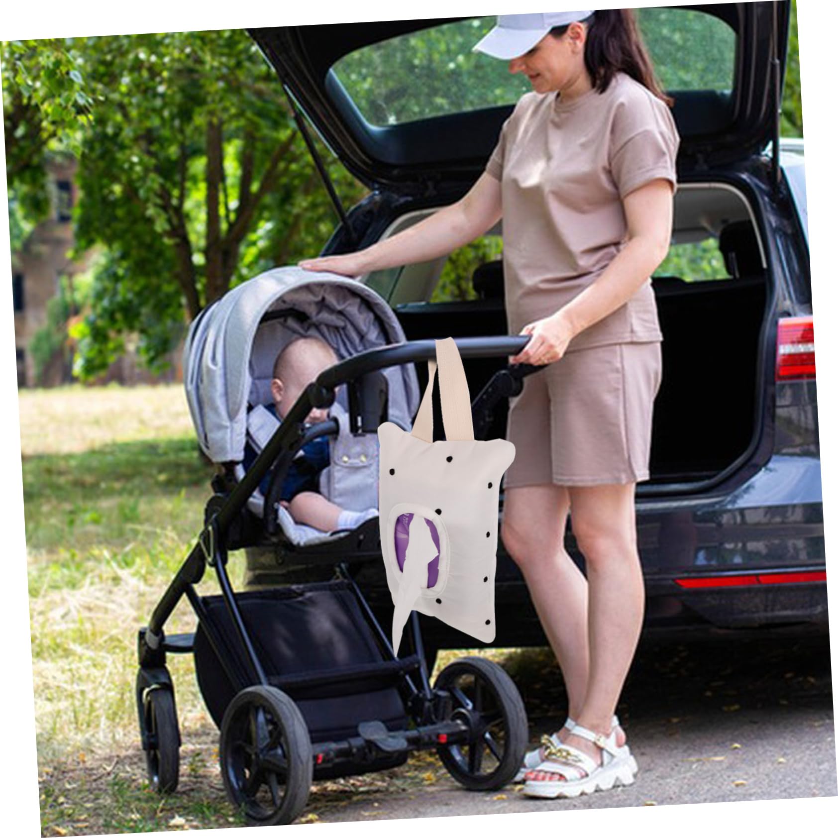 Yardwe 5 Stück kleiner Tücherspenderbeutel wischen Handtuch Spender wiederverwendbar Tragbare Tücherbehältertasche Behälterbeutel für Feuchttücher Baumwolle Beige