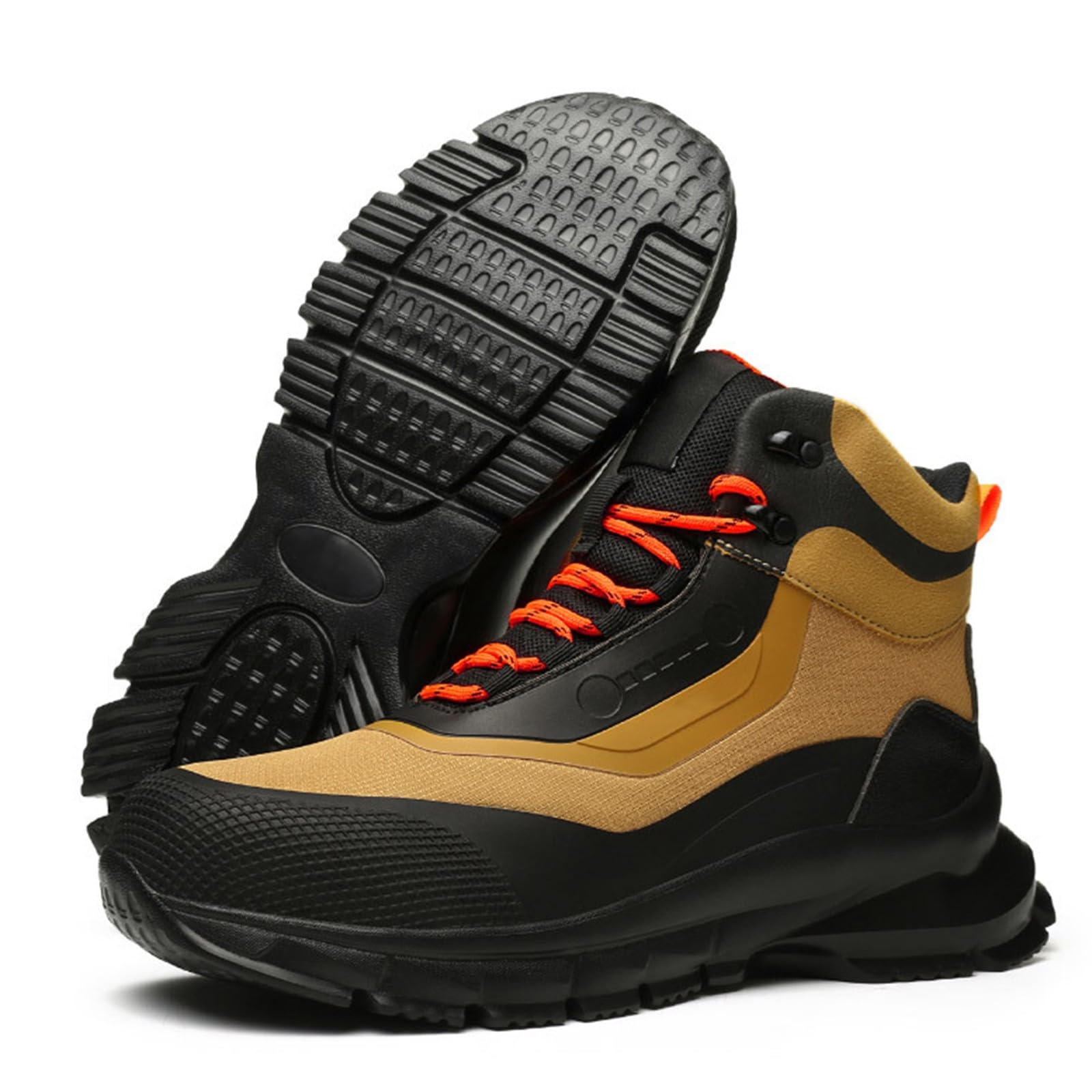 Zapatos de trabajo acolchados con parte inferior gruesa para hombre, zapatos transpirables con cordones | Calzado clásico anticolisión, ajuste ancho, antideslizante, forro de malla, calzado para senderismo, camping, montaña