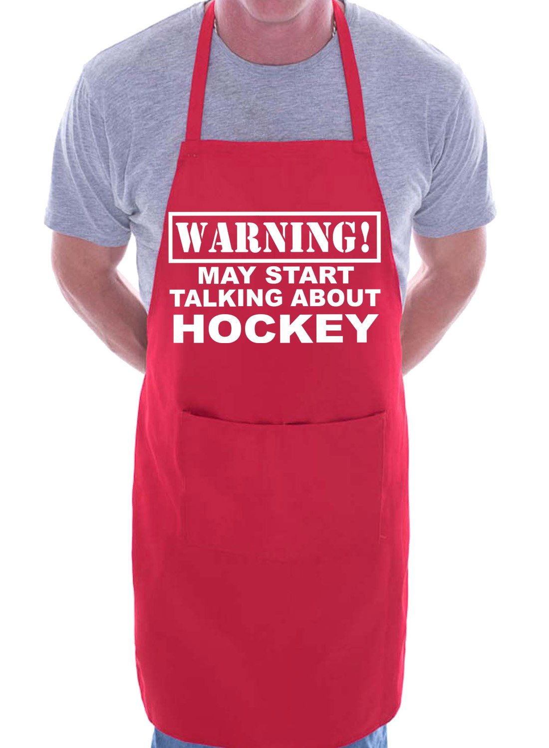 Print4U Warning May Talk About Hockey Funny BBQ Novelty Cooking Apron Red
