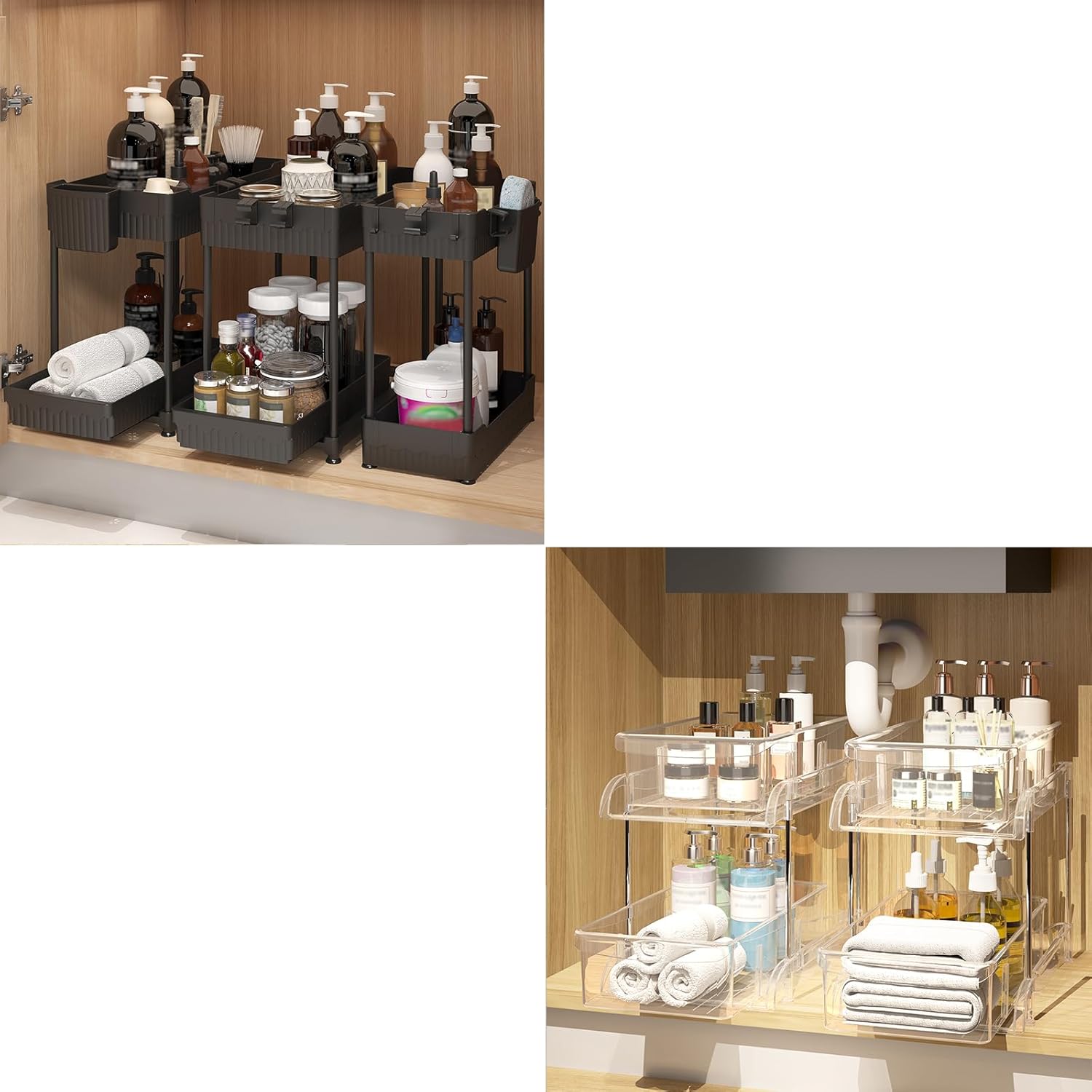 3Pack Bathroom Organizers and Storage, Under Sink Organizers and Storage Black, 2 Pack Bathroom Cabinet Organizer