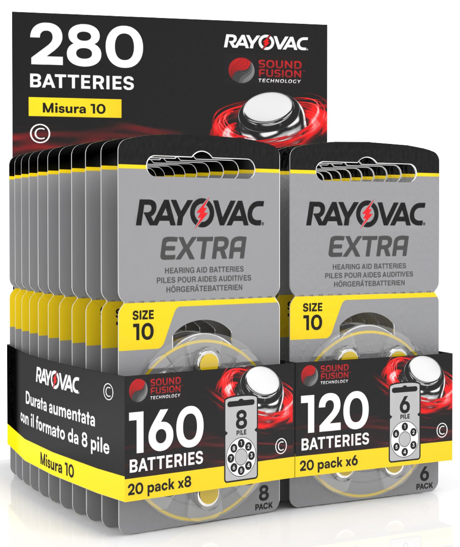280 Batterie Per Apparecchi Acustici Rayovac Extra 10. - 20 Blister da 8 e 20 Blister da 6 Pile