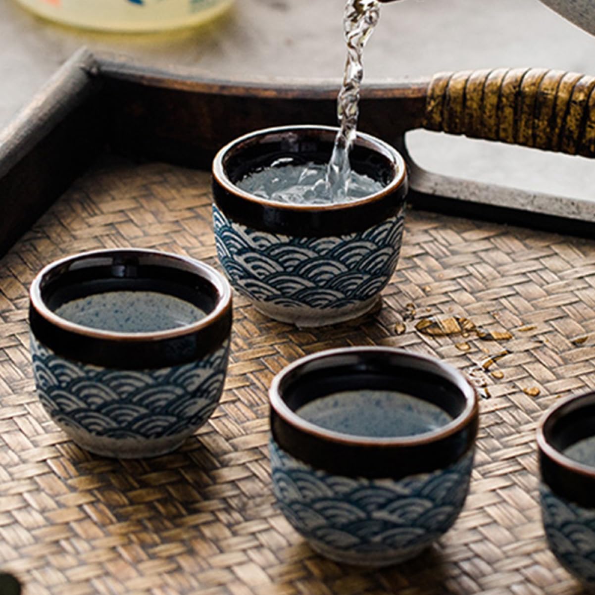 Set da 6 Tazze da Tè in Ceramica Resistente Alte Basse Temperature, Tazza D'acqua Comoda per Uso Quotidiano, Accessorio per Casa e Ufficio Stile Giapponese