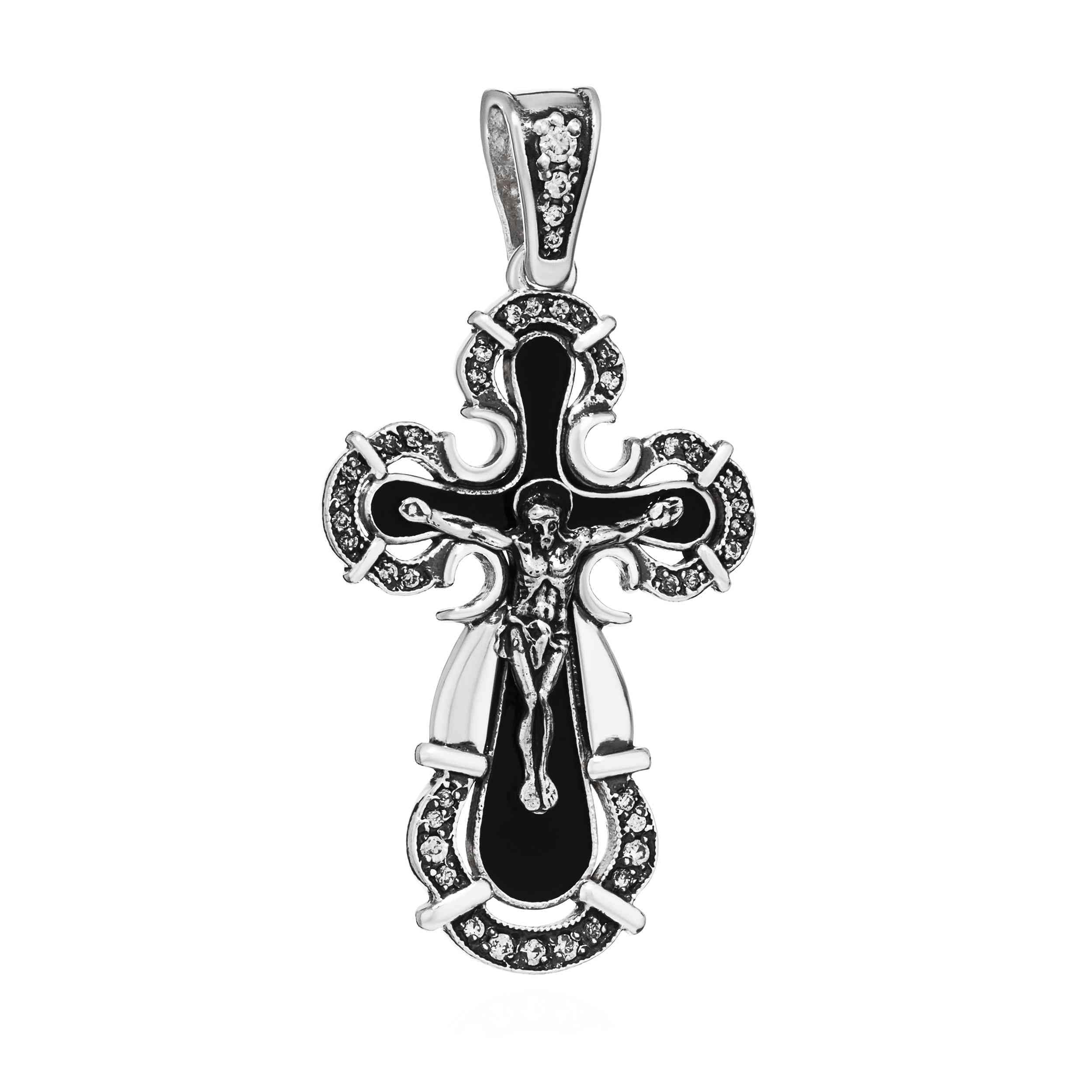 NKlaus Zawieszka do łańcuszka srebro 925 krucyfiks 40 cyrkonia biała 30 x 20 mm elegancja w szczegółach 15459, Srebro
