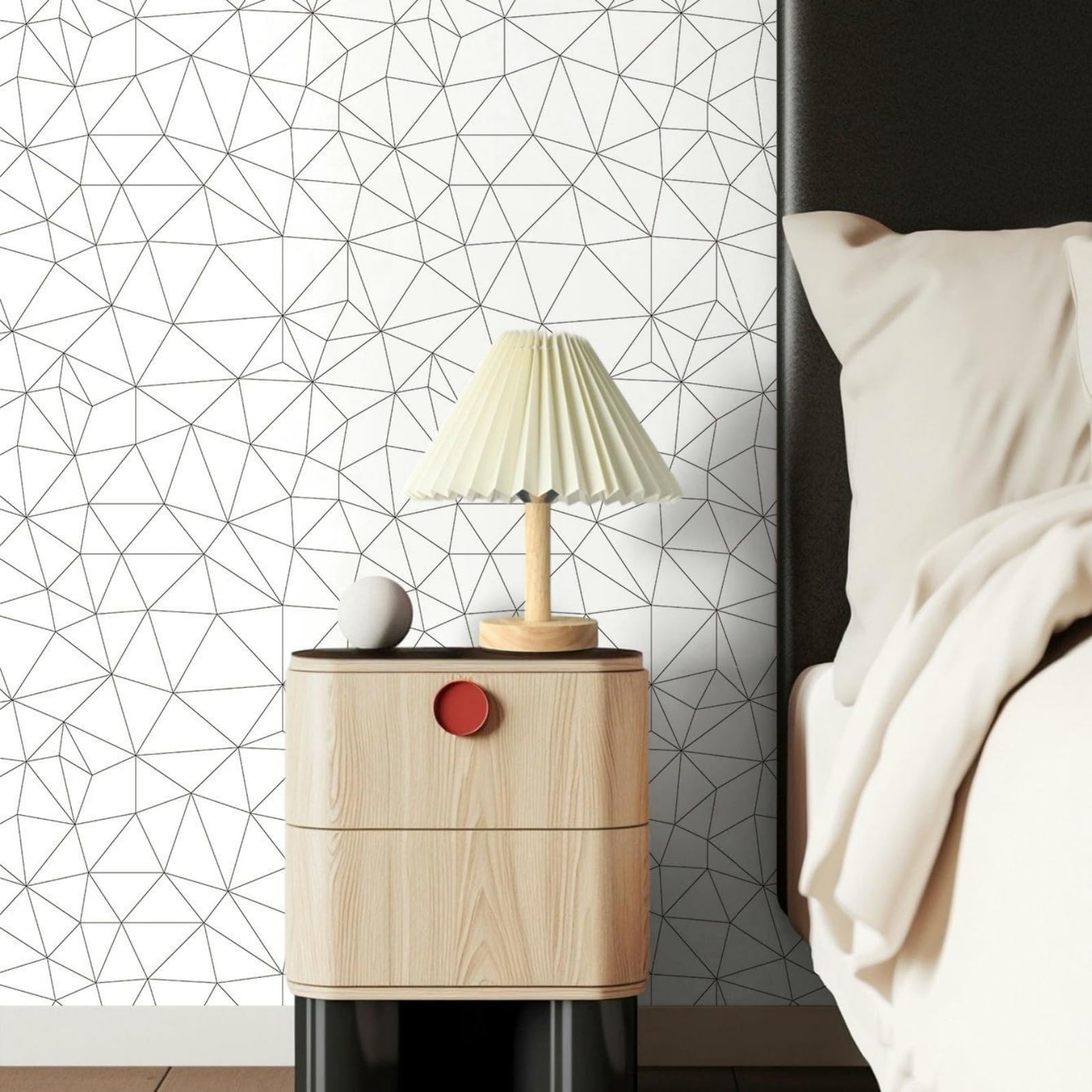 Papier peint sticker adhésif en lignes en maille noire et blanche haut de gamme