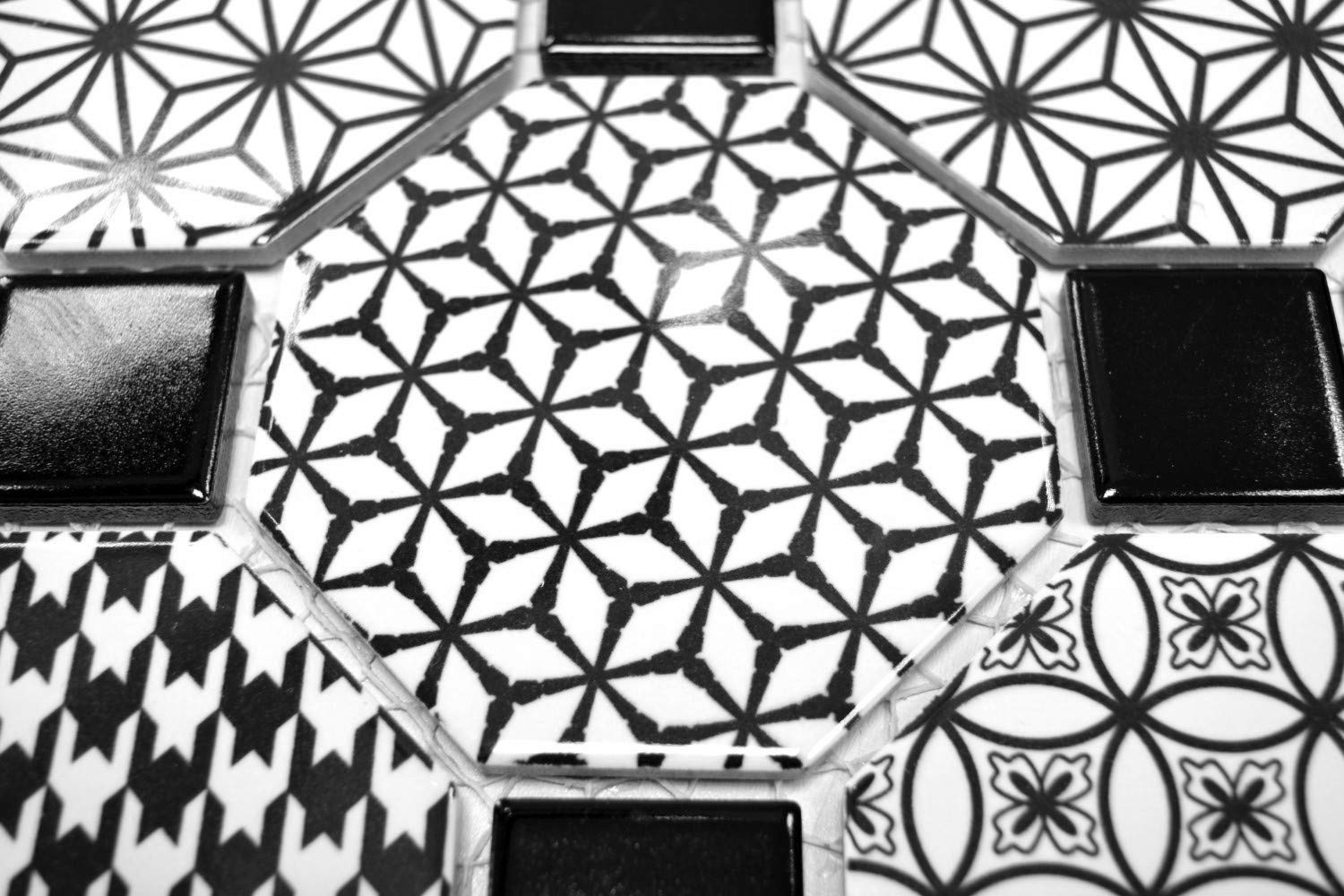 Mosaïque Carrelage Céramique Octagon MISTO Blanc Brillant Noir
