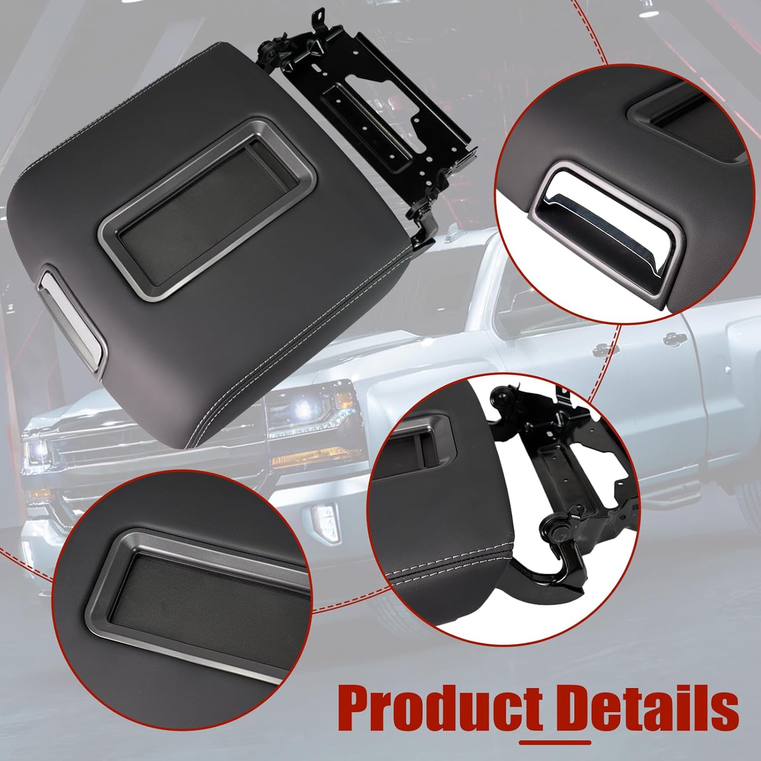 Center Console Armrest Lid Compatible with 2014-2018 Chevrolet Silverado GMC Sierra 1500 2500 3500, 2015-2020 Chevy Tahoe Yukon Suburban, # 0227083AA L0227083AA w/Steel Bracket