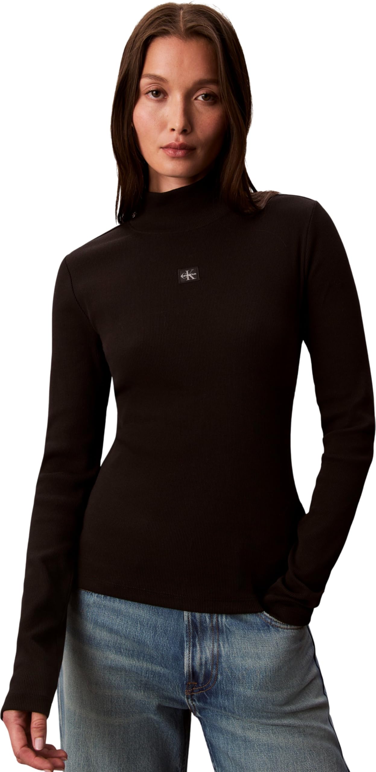 LS WOVEN LABEL TURTLENECK T-shirt Kadın
