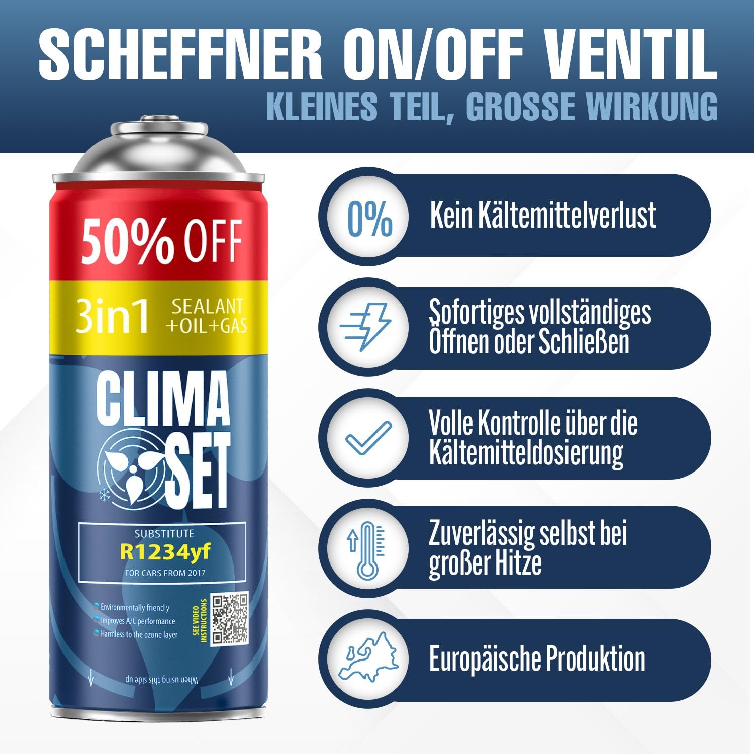 ClimaSet 3in1 R1234yf Kältemittel Ersatzgas - Kühlmittel Klima Auto mit Klima Dichtmittel und Öl - Gasflasche 2x235 g - Auto Klimaanlage Nachfüllset - Klimaanlage Wohnmobil - ECO