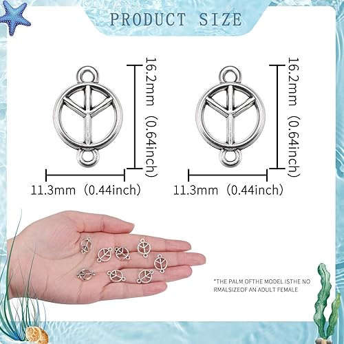 Miniatura 2 de 50 piezas de aleación de plata antigua de aleación de paz, conectores huecos, dijes para hacer joyas, collares, pulseras, aretes, llaveros,