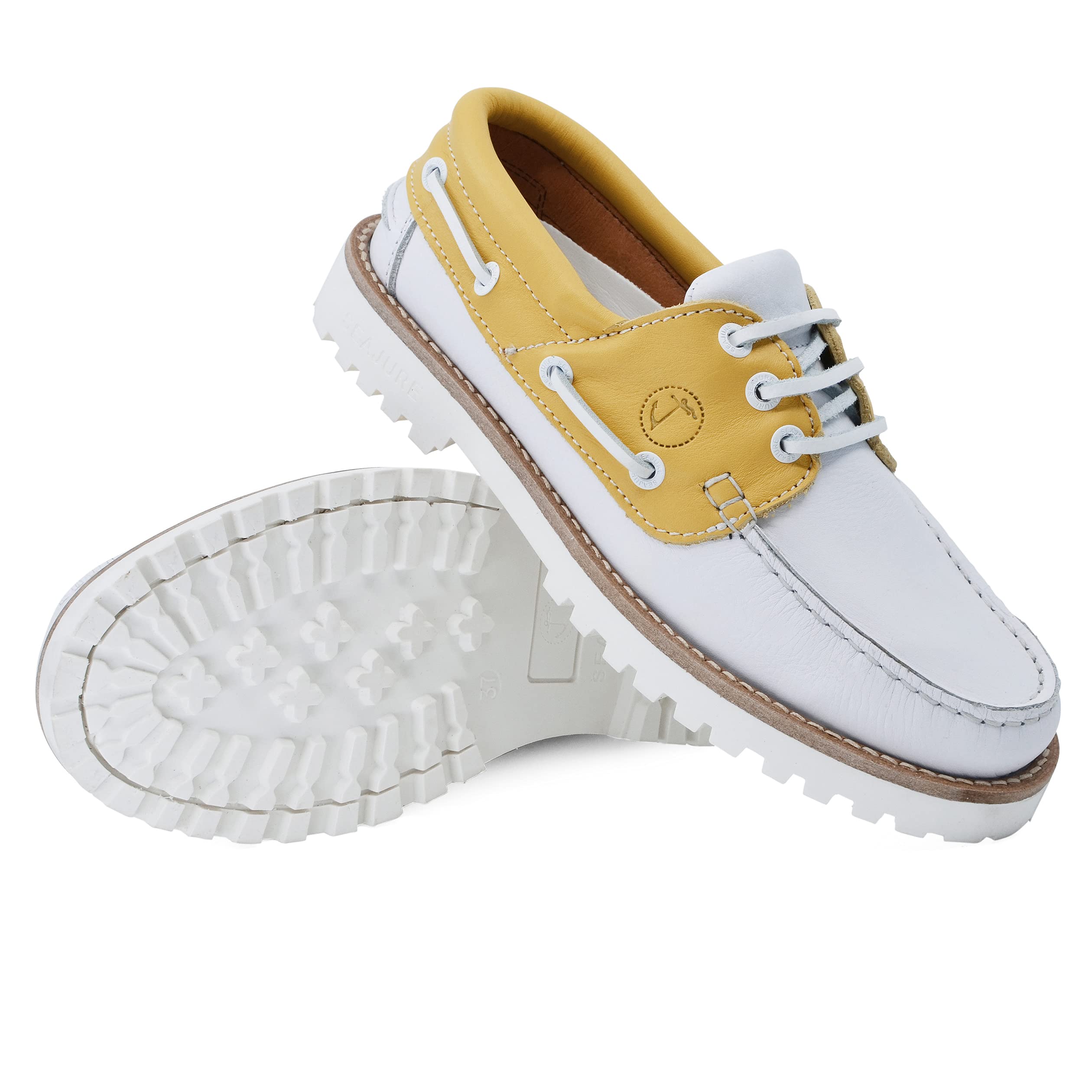 Seajure Chaussures Bateau pour Femme Quirimbas en Cuir Jaune et Blanc