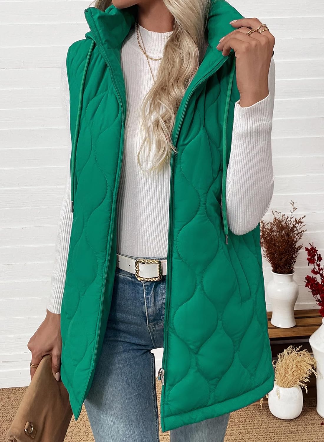 EVALESS Long Puffer Vest Women Sleeveless Hooded Puffer Jacket Lightweight Quilted Jackets Winter Warm Zip Up Coat Outerwear - Image 2