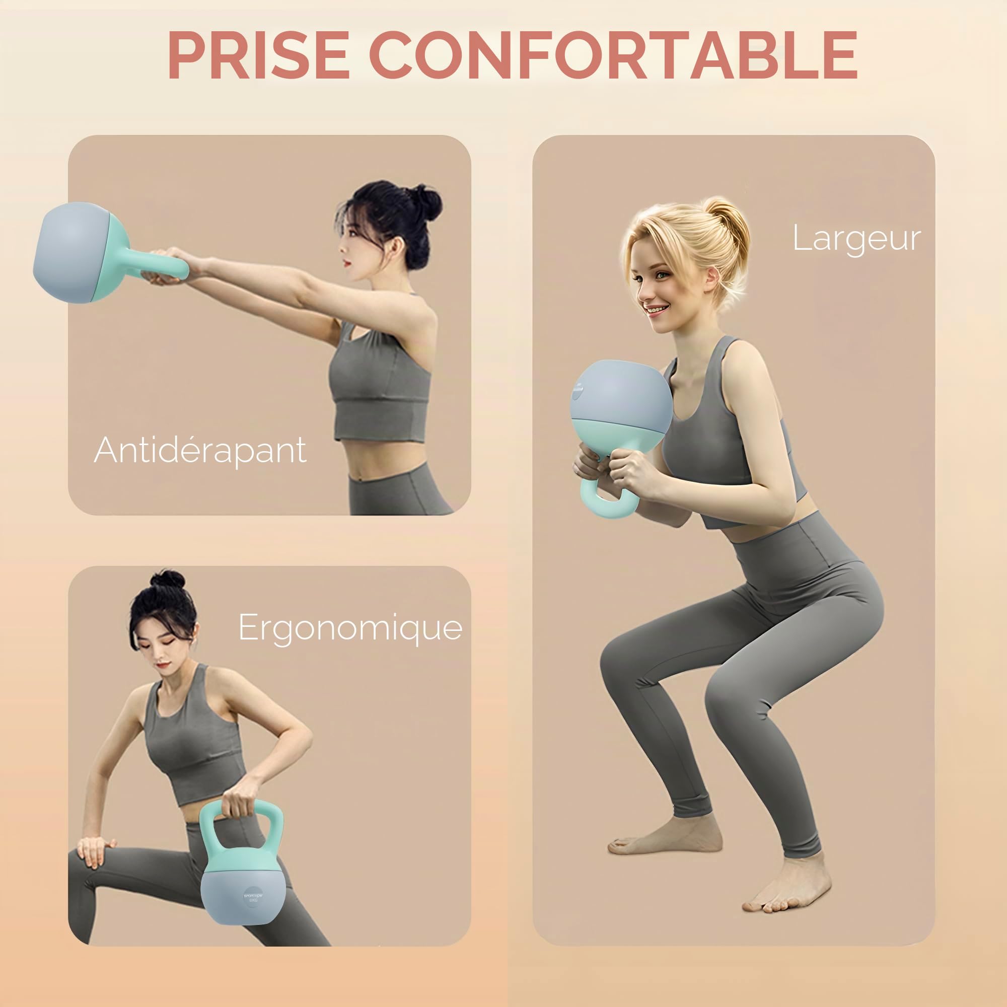 SPORTNOW Haltère russe 4-12 kg Soft Kettlebell Rempli de sable métallique et poignée antidérapante pour entraînement culturisme à la maison, gym